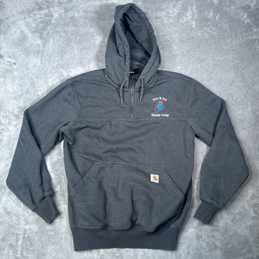 Carhartt Hooded Fleece Jacket Men Small Gray Rain Defender 1/4 Zip 100617 472